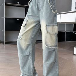 LULU & SKY Girls Wide Leg Slash Knee Light Fade Jeans-image-69