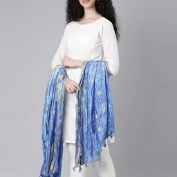 Souchii Ethnic Motifs Woven Design Foil Print Dupatta with Phulkari image 5