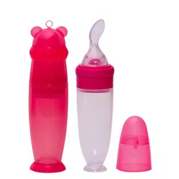Adore Mr.Bear Baby Premium Silicon Squeeze Feeder With Cap & Storage Case- 100ml - Pink-image-19