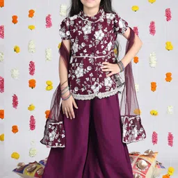 Cutiekins Girls Floral Regular Thread Work Top with Palazzos & With Dupatta-image-5