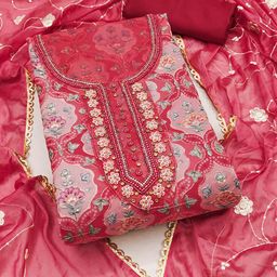 SAINOOR Floral Embroidered Beads & Stones Organza Unstitched Dress Material-image-15