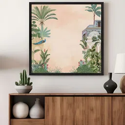 999Store Green & Beige Traditional Indian Garden Art Canvas Painting Wall Art-3