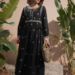 Vara By Vishudh Women Ethnic Motifs Embroidered Cuffed Sleeves Maxi Dress-image-85