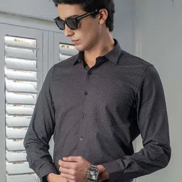 Turtle Men Standard Slim Fit Spread Collar Geometric Printed Cotton Formal Shirt-image-84