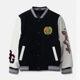Blue Giraffe Boys Colourblocked Varsity Jacket with Patchwork-picture-39