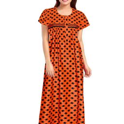 Pure Cotton Printed Nighty Nightrdess Maxi Gown For Women-image-76