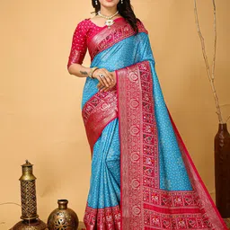 DIVASTRI Women Bandhani Printed Zari Art Silk Bandhani Saree-image-72