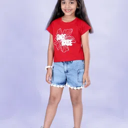 KiddoPanti Girls Printed Pure Cotton T-Shirt With Shorts-image-54