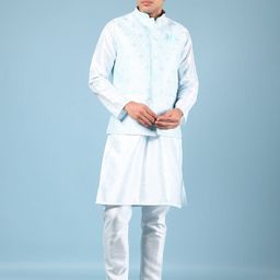 V-Mart Mandarin Collar Straight Kurta With Pyjamas And Jacket-picture-26