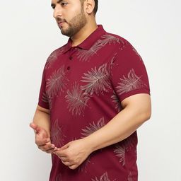 AUXAMIS Men Plus Size Floral Printed Polo Collar Cotton T-shirt-image-76
