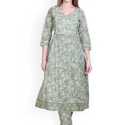 WOOL 4U Floral Printed Round Neck Straight Kurta with Trousers & Dupatta-image-46