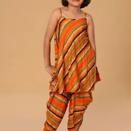 The Mini Trunk Girls Leheriya Printed Shoulder Strap Kurts With Dhoti Pants-image-7