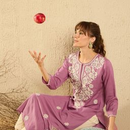 Indo Era Women Paisley Embroidered Thread Work Pastels Kurta-image-15