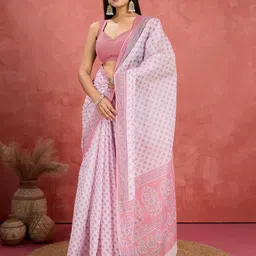 Jevi Prints Ethnic Motifs Pure Cotton Block Print Saree-picture-2
