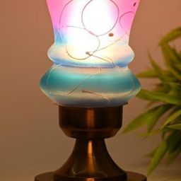 SOMIL Blue & Pink Printed Glass Abstract Shaped Table Lamp-image-69
