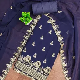 Panzora Embroidered Georgette Zari Unstitched Dress Material-image-14