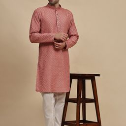 Pro-Ethic STYLE DEVELOPER Men Floral Embroidered Regular Sequinned Pure Cotton Kurta with Pyjamas-15