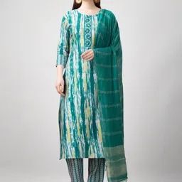 APNISHA Women Printed Regular Thread Work Kurti with Trousers & With Dupatta-1