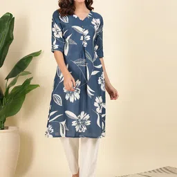 NE STYLE Floral Printed V Neck A line Kurta With Trousers-51