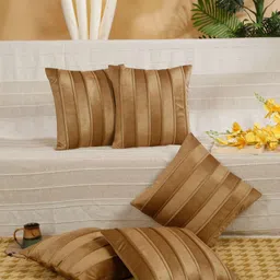 SOKNACK Camel Brown 5 Pieces Striped Velvet Square Cushion Covers-47