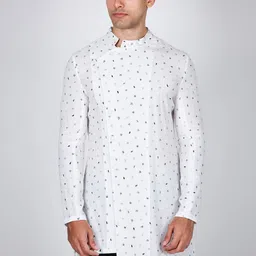 Arya Giri Men Quirky Printed Flared Sleeves Mirror Work Handloom Organic Cotton Kurta-picture-58