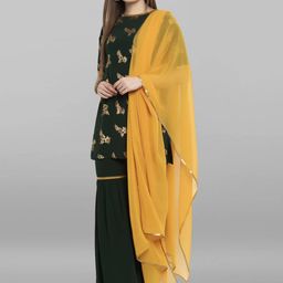 HEBA Floral Printed Round Neck Straight Kurta With Sharara & Dupatta-picture-40