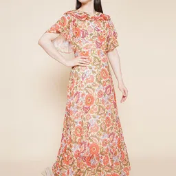 JAKANARY Floral Print Georgette Maxi Dress-picture-12