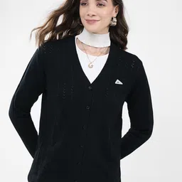 Monte Carlo Self Design Cable Knit V Neck Woollen Cardigan-image-43