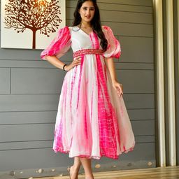 FoxDX Print Puff Sleeve Georgette Fit & Flare Midi Dress-image-61