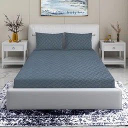 Quirky Home Embossa Charcoal & Grey Geometric Cotton 180 TC King Bedsheet Set-2.74mX2.74m-3