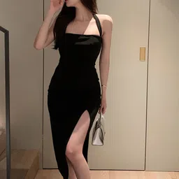 StyleCast Halter Neck Slit Bodycon Midi Dress-image-36