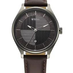 Titan Men Brass Dial & Leather Straps Analogue Watch 1802QL03-33