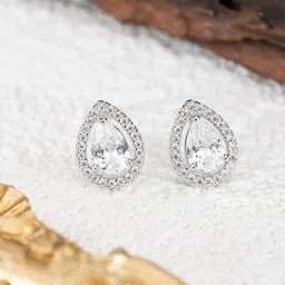 Anouk Silver Plated American Diamond Stone Studded Teardrop Shaped Studs-picture-37