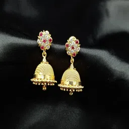 PRS GOLD COVERING Gold-Plated Artificial Stones Studded & Beads Beaded Dome Shaped Jhumkas-47
