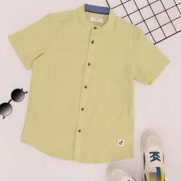 Pantaloons Junior Boys Band Collar Solid Cotton Casual Shirt-picture-19