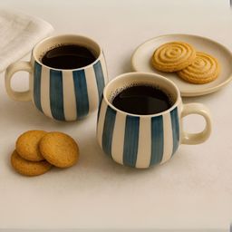 Unravel India 2 Piece White & Blue Hand Painted Ceramic Matte Mugs-image-57