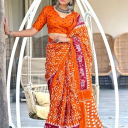 Anouk Ethnic Motifs Print Pure Cotton Ikat Saree-15