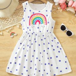 White World Girls Polka Dot Printed Gathered or Pleated Fit & Flare Dress-image-52