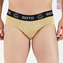 GOTO Men Pack Of 3 Striped Low-Rise Basic Briefs COTTON BLEND STRI OUT EL DYell Orang Red-5