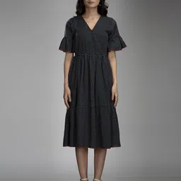 KRISS-CROX Women Polka Dots Printed Fit & Flare Midi Dress-image-98