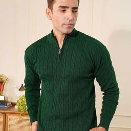 KVETOO Men Ribbed Cable Knit High Neck Pullover Sweaters-image-25