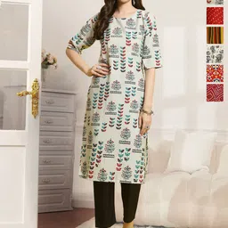 7Threads Selection Of 6 Ethnic Motifs Printed Round Neck Straight Kurta-image-81