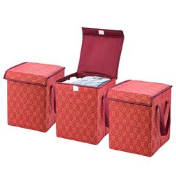 Kuber Industries Maroon & Gold 3 Pieces Foldable Clothes Storage Box Organisers With Lid-23