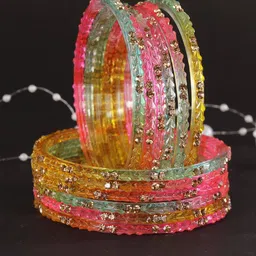 LAVAZZA Set Of 12 Crystal-Studded Glass Bangles-picture-17