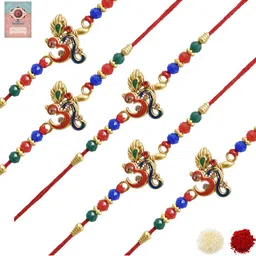 MEIRA JEWELLERY Set Of 5 Beaded Rakhi Comes with Roli Chawal & Greeting Card-image-75