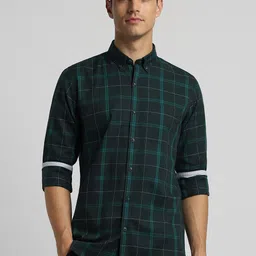 Peter England Casuals Men Slim Fit Button-Down Collar Tartan Checked Cotton Casual Shirt-image-61