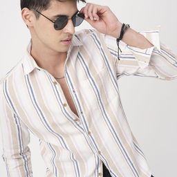 VASTRADO Men Classic Fit Spread Collar Vertical Striped Cotton Casual Shirt-picture-27
