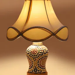 Devansh Off White Textured Wood Traditional Frusturical Shaped Table Lamp image 2