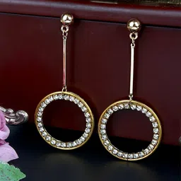 StyleCast Gold-Plated Rhinestone Studded Circular Drop Earrings-picture-13