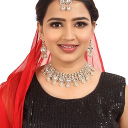 YANSHIKA Rhodium-Plated Stones Studded & Beaded Jewellery Set-55